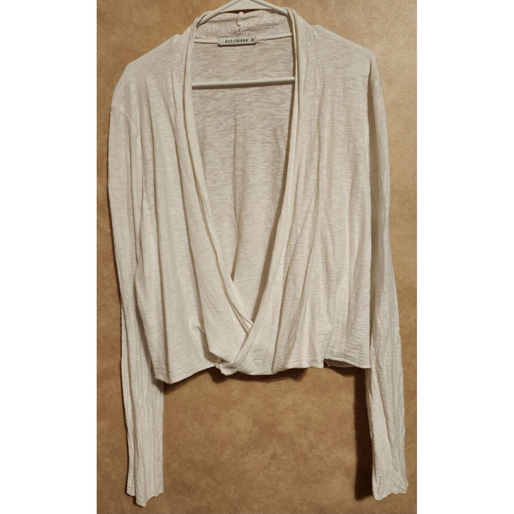 Cut Loose White Cotton Linen Crossover Wrap Top Long Sleeve XL 5017388 USA Made